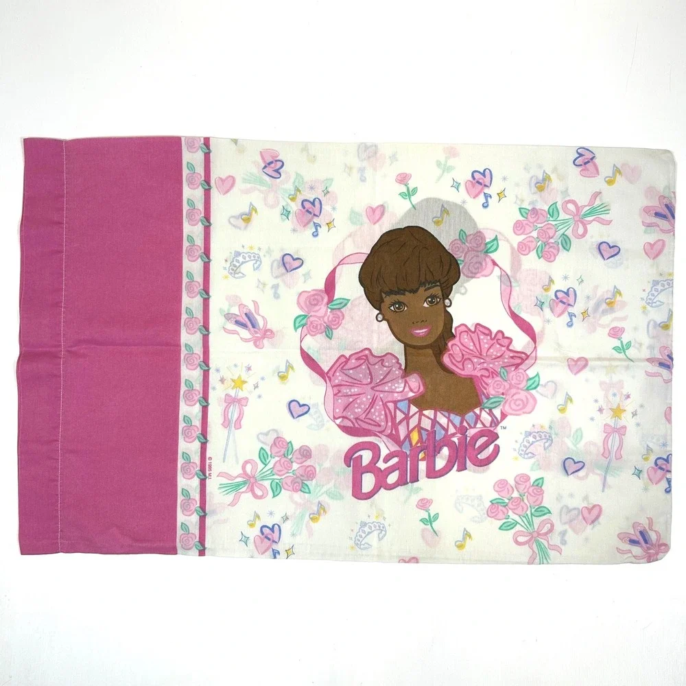 Vintage 1995 Barbie Christie Pillowcase Pink Roses Hearts The Bibb Company USA